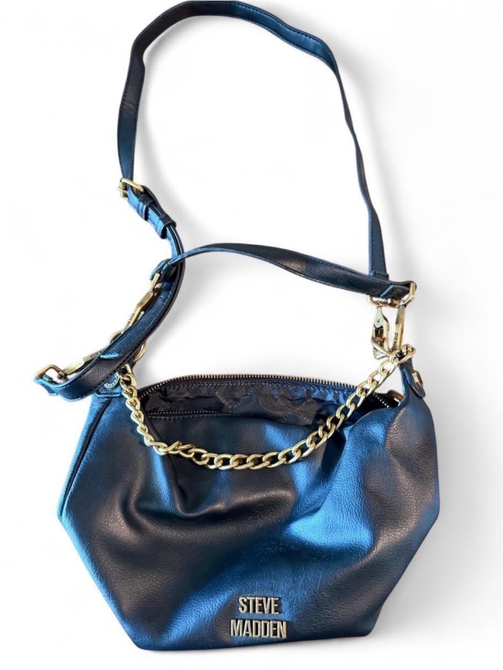 Steve Madden Black Crossbody Bag with Gold Chain Accent